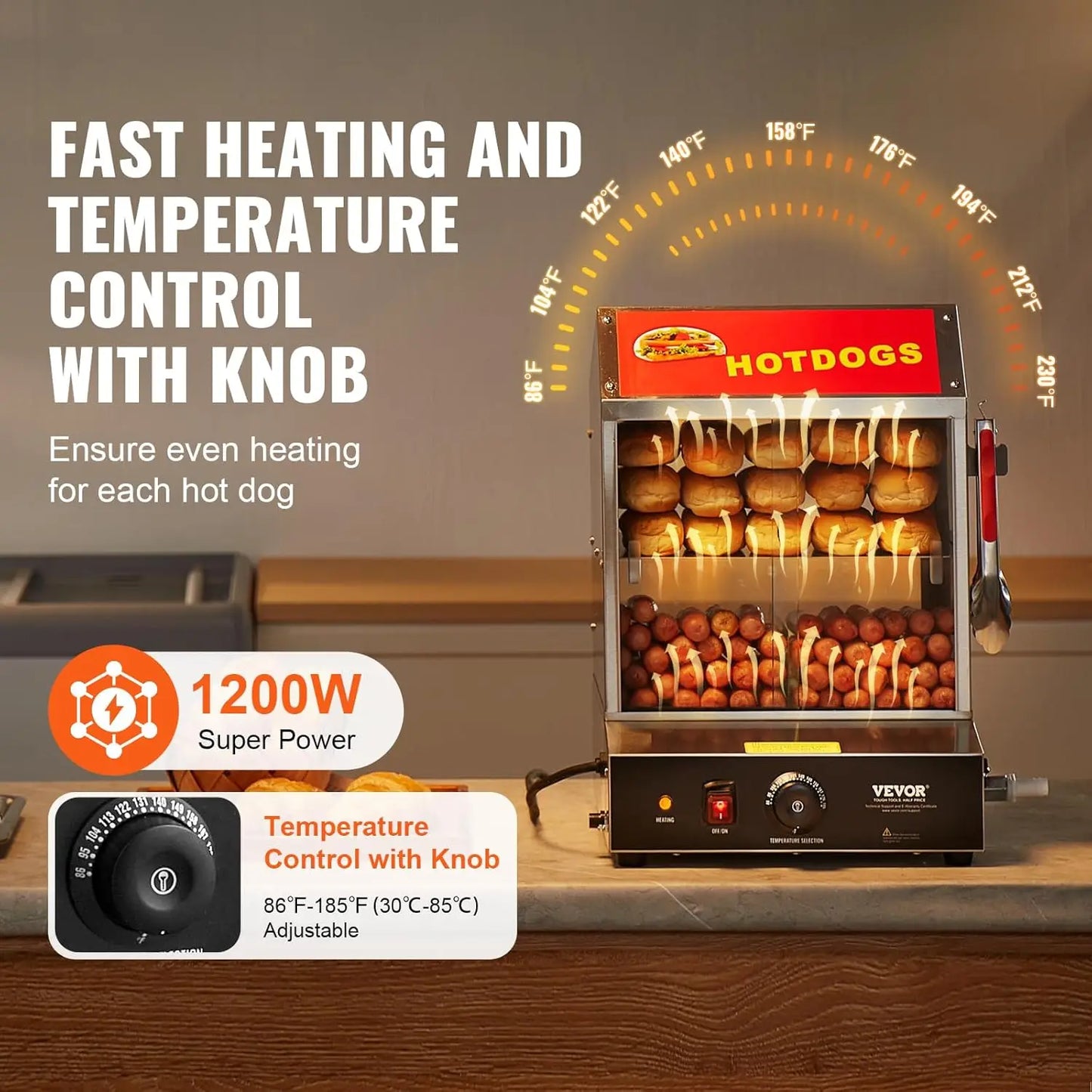 XMSJ Hot Dog Steamer Two Tier With Temperature Control