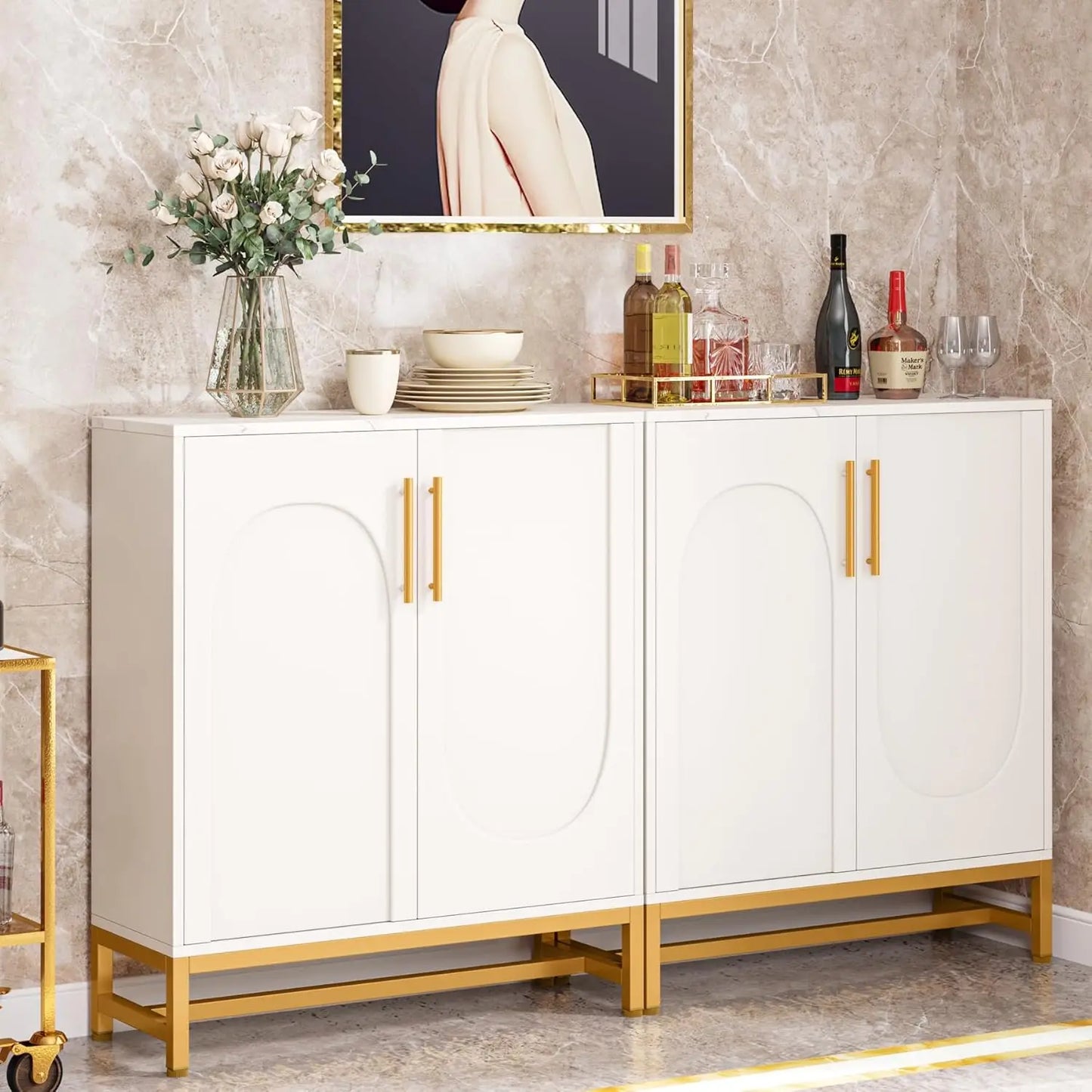 Little Tree Modern Sideboard Buffet With Adjustable Shelf And Doors