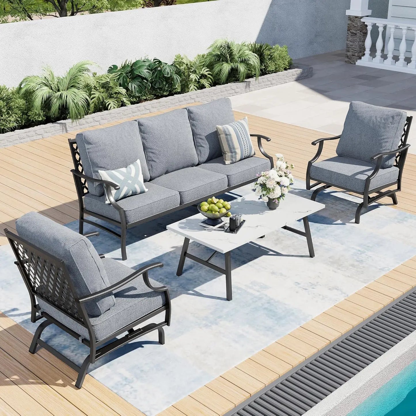Patio Furniture Set Modern Outdoor Rattan Lounge With Coffee Table