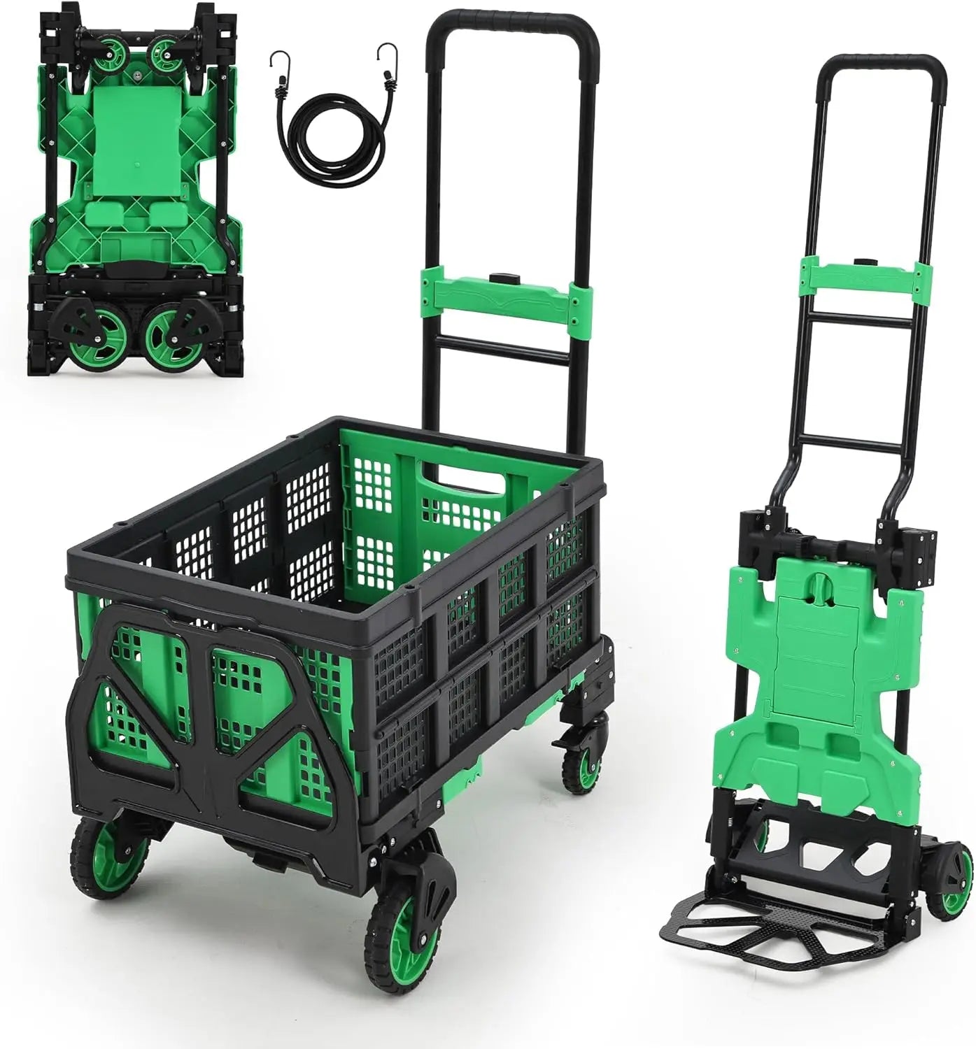 Heavy Duty 2 In 1 Folding Hand Truck Dolly Cart With Foldable Basket 330 Lb Capacity 4 Wheels For Travel And Office