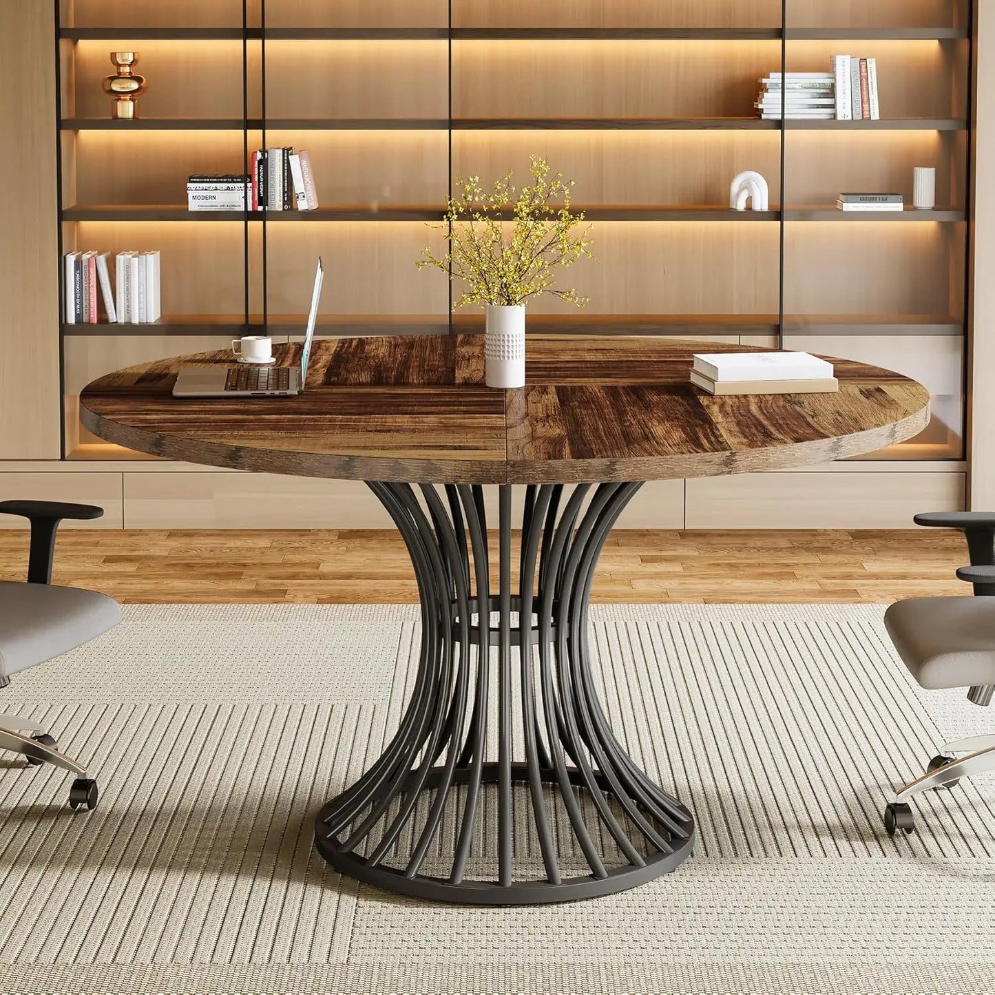 LITTLE TREE Round Conference Table For 4-6 With Metal Base