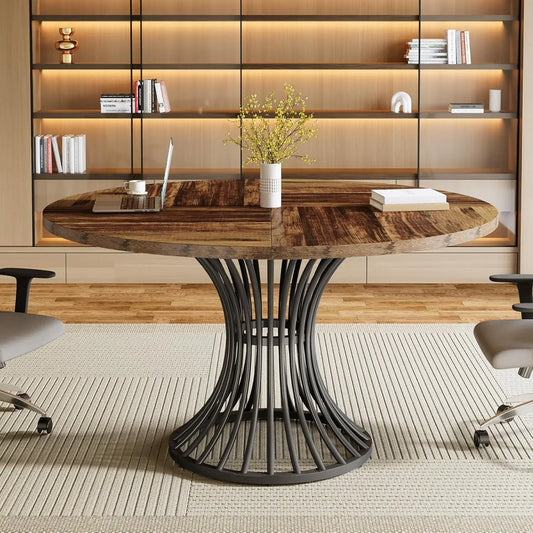 LITTLE TREE Round Conference Table For 4-6 With Metal Base