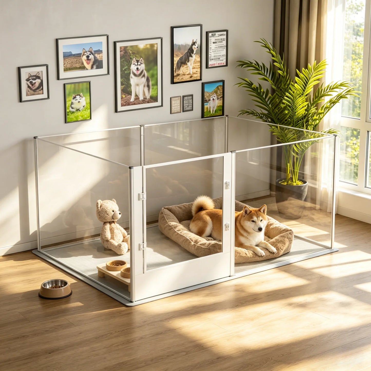 BINGOPAW Large Acrylic Dog Playpen Fence 6 Panel With Waterproof Mat