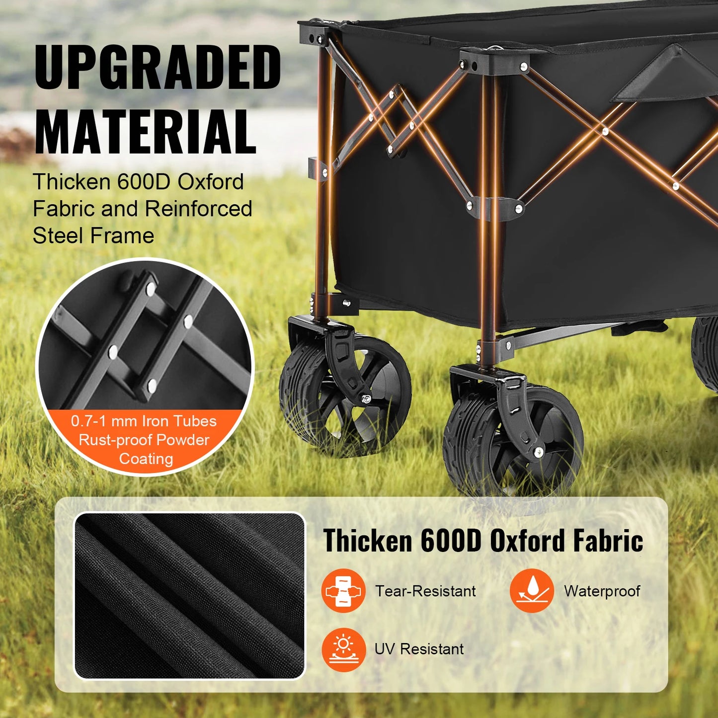 SucceBuy Collapsible Folding Wagon With All-Terrain Wheels And Drink Holder