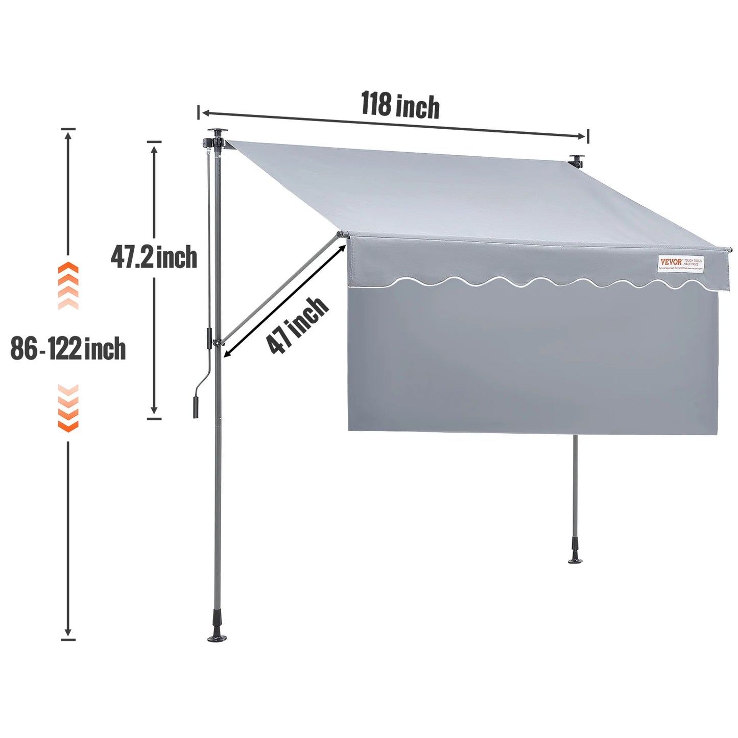 SucceBuy Manual Retractable Awning Outdoor Sun Shade Water Resistant Polyester