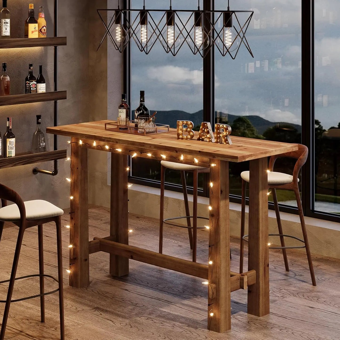 Solid Wood Bar Table for Kitchen and Home