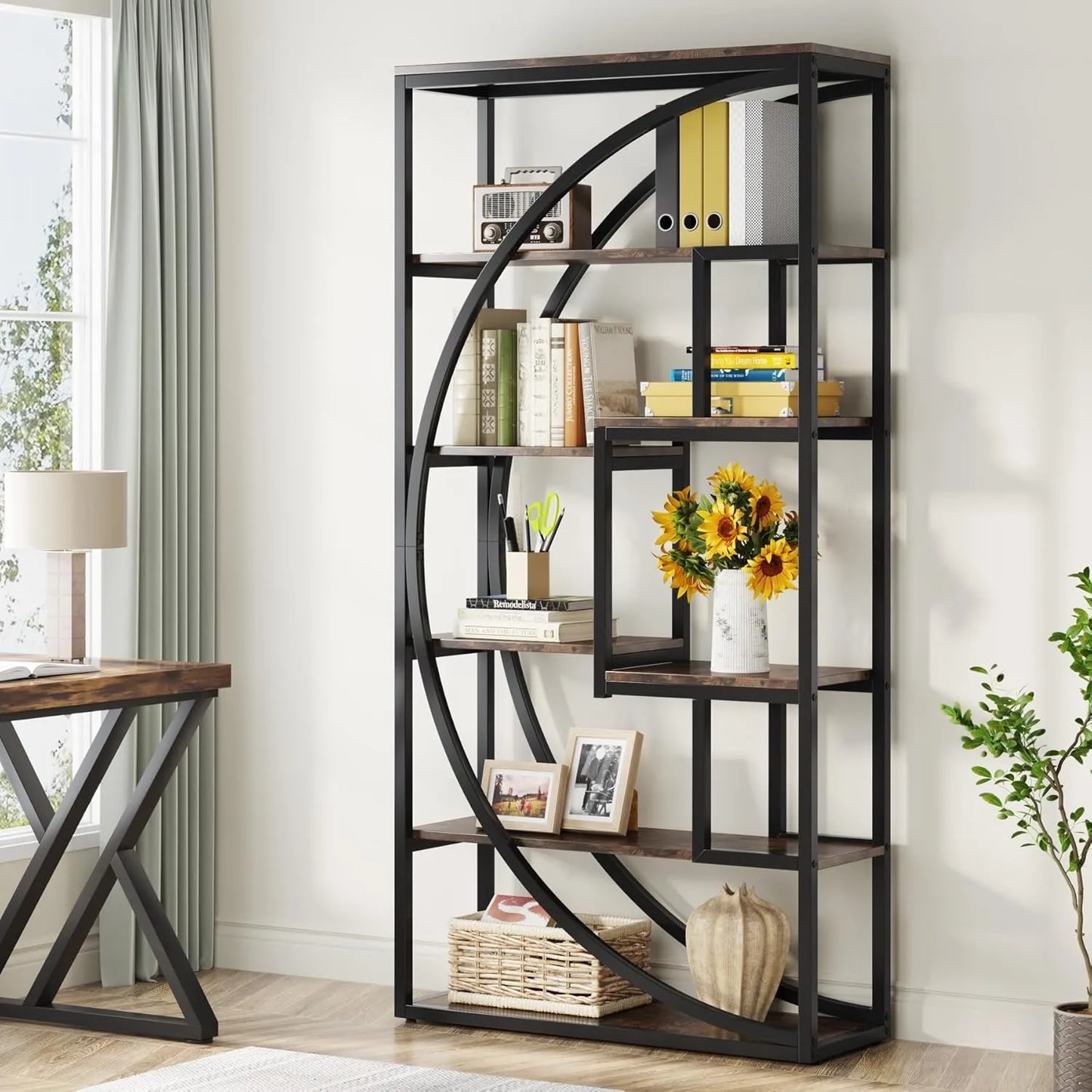 Little Tree Industrial 5 Tier Etagere Bookshelf for Living Room