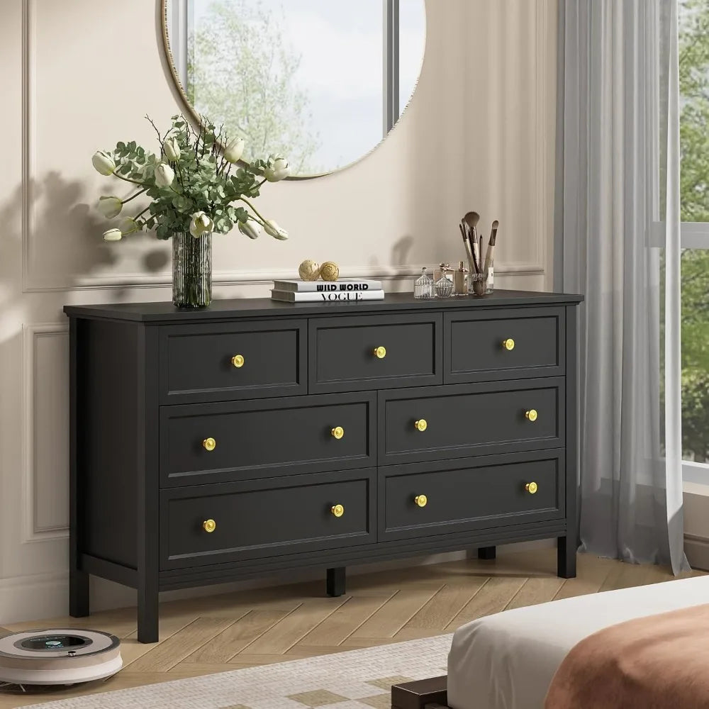 7-Drawer Dresser for Bedroom With Wide Drawers and Metal Handles