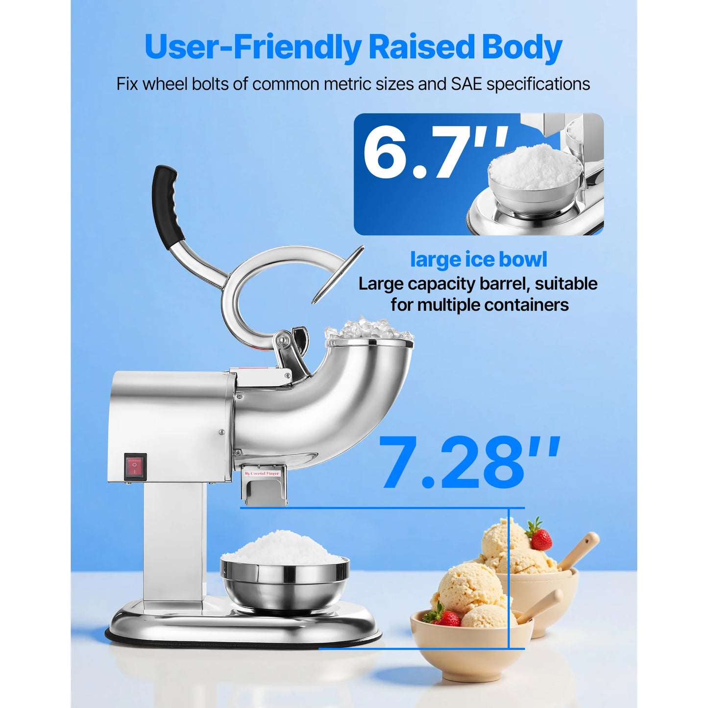 SucceBuy Ice Crusher Machine 440 Lb Per Hour 4 Blade Shaver For Home Use With Bowl And Cover 350W 1400RPM