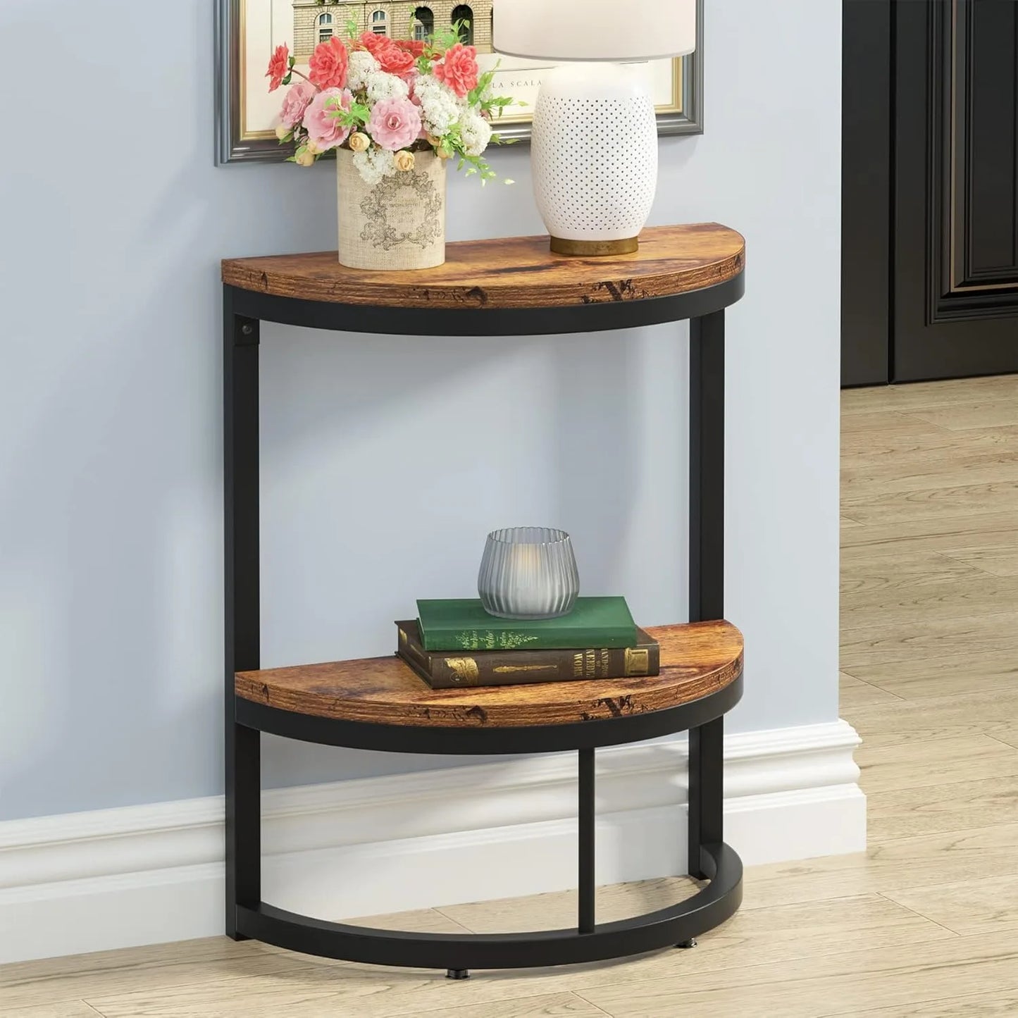 Little Tree Two Tier End Table Semi Circle With Storage