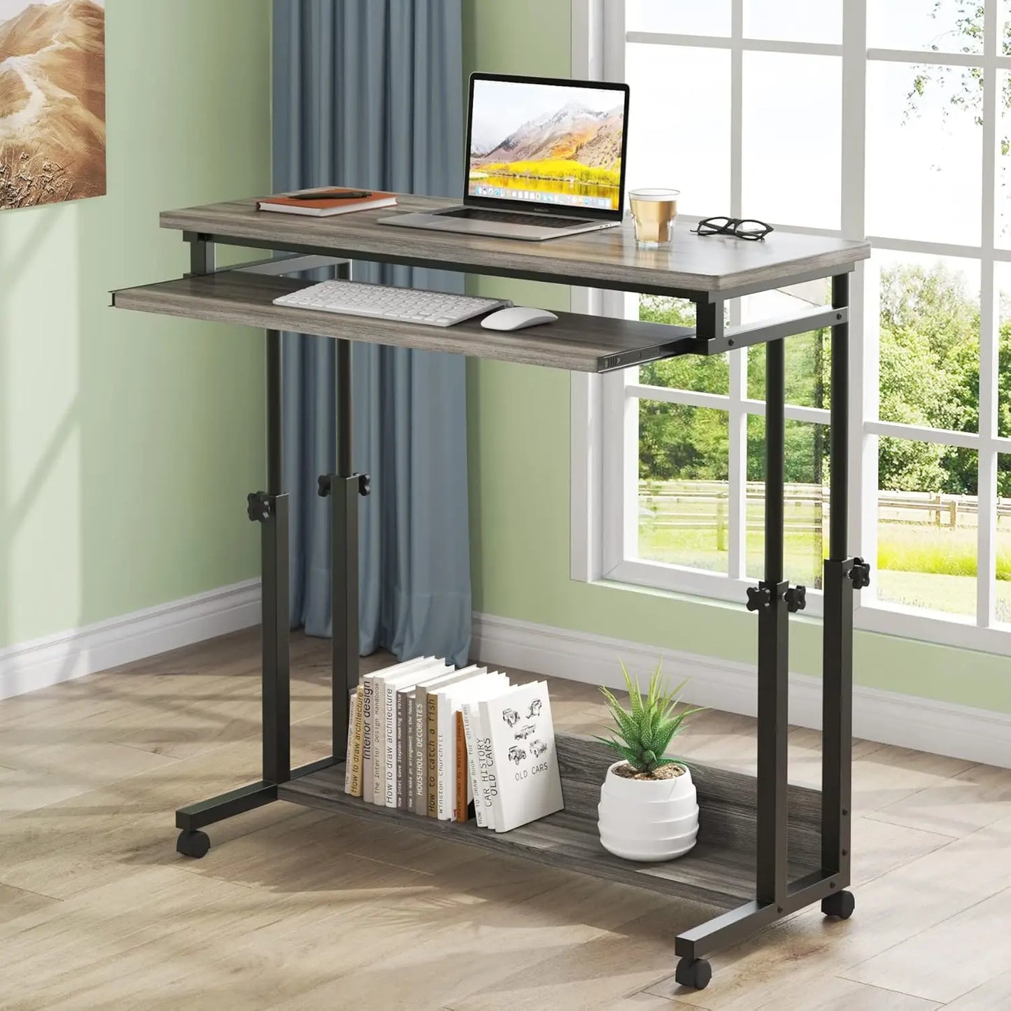 Little Tree Portable Laptop Desk With Height Adjustable Rolling Cart