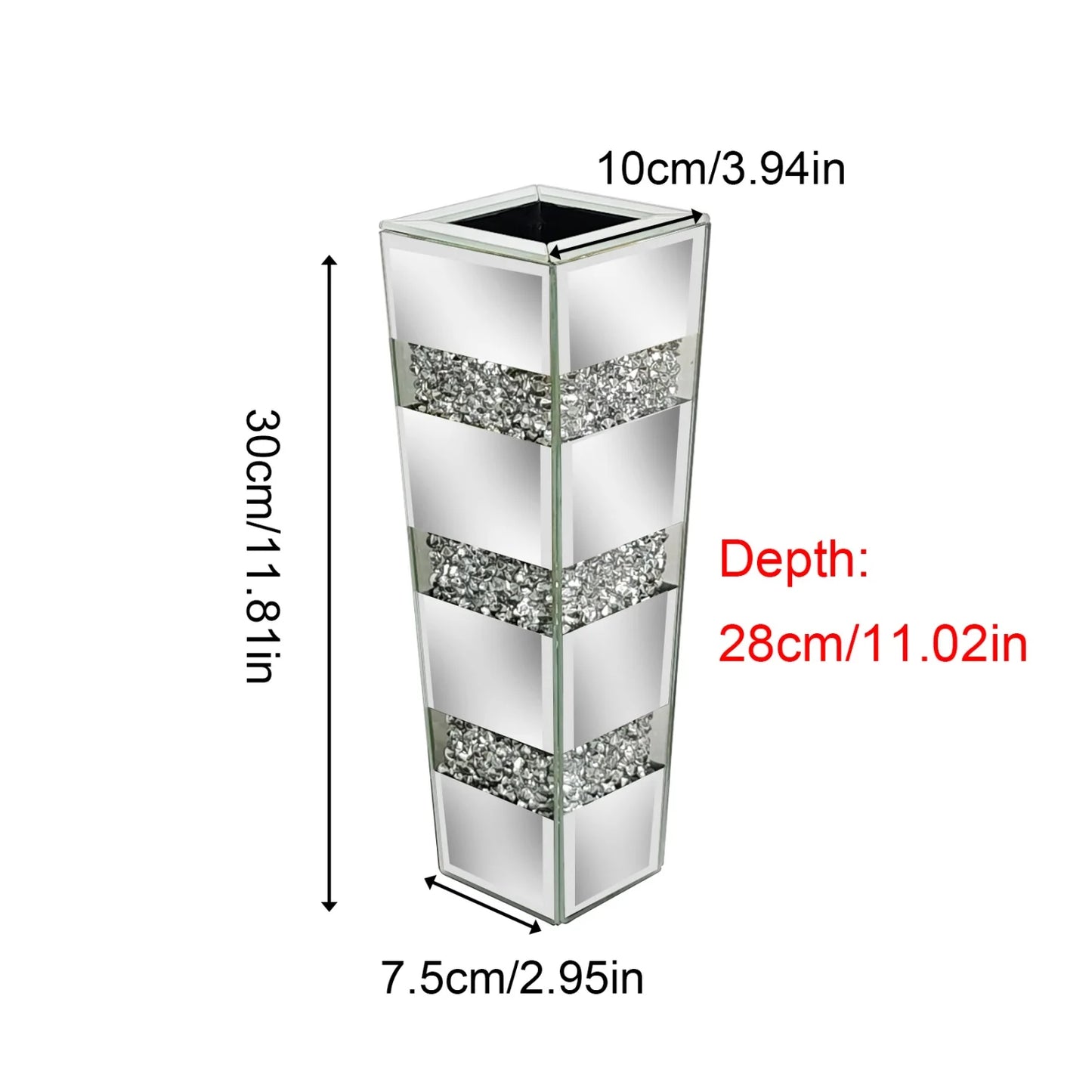Crushed Diamond Mirrored Floor Vase Silver Glass Modern Decor