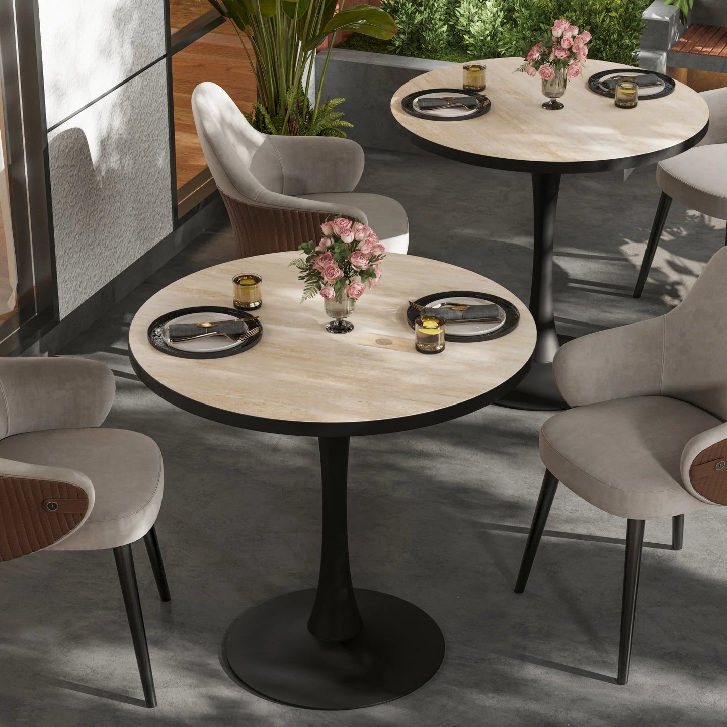 Marble Stone Round Dining Table Pedestal For 2 To 3 People