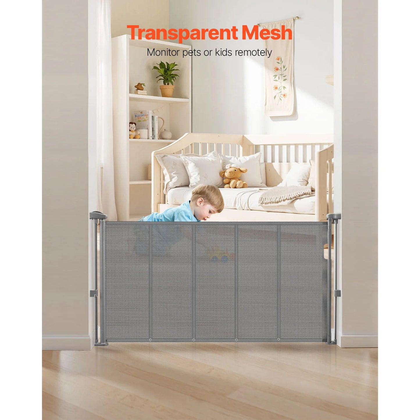 SucceBuy Retractable Baby Gate 55/71/110in 34in Tall Easy Install Mesh Safety Ideal For Kids And Pets