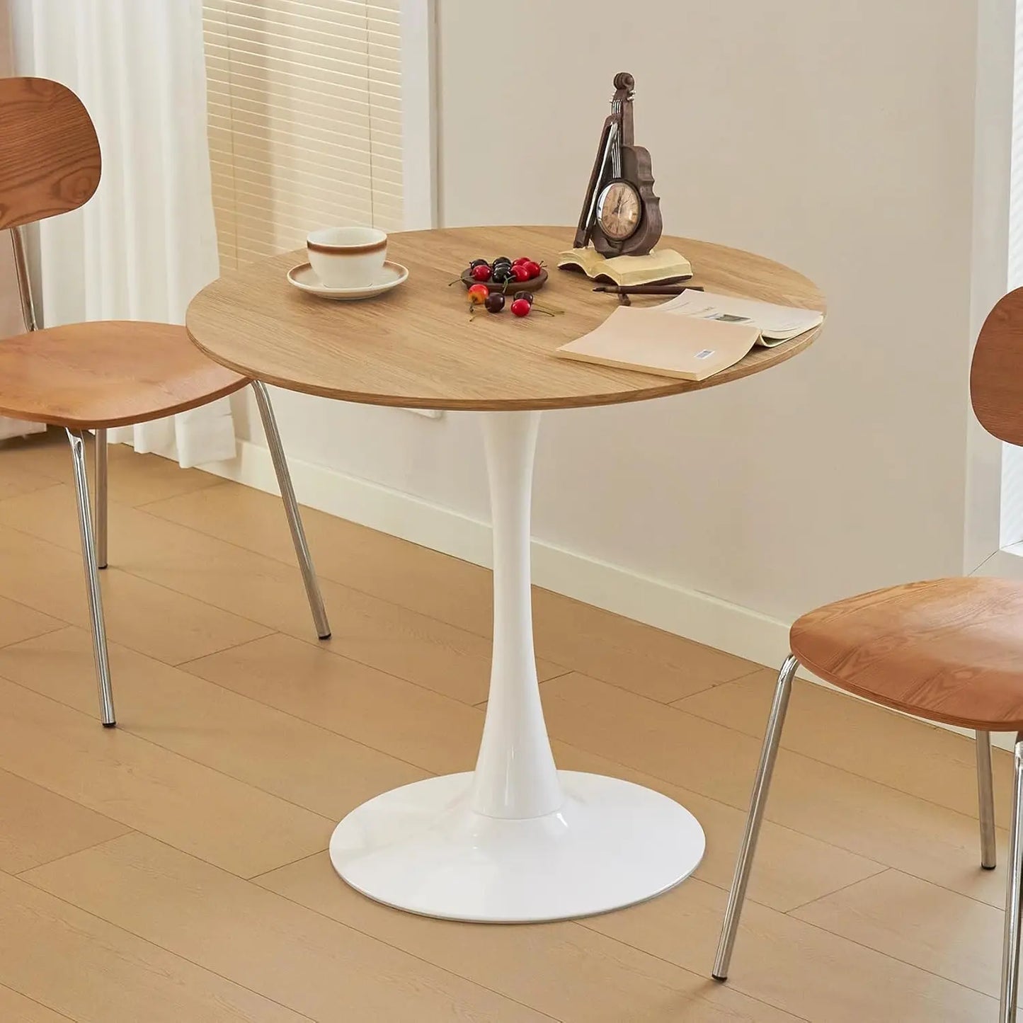 Round Tulip Dining Table With Metal Pedestal Mid Century Modern