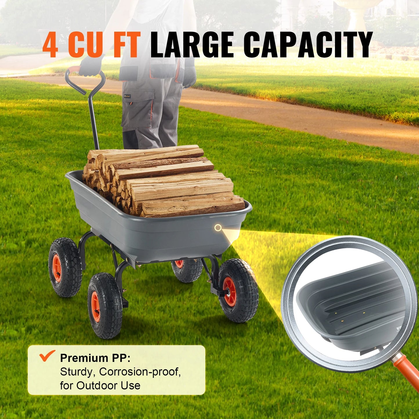 SucceBuy Dump Cart Heavy Duty Garden Wagon With 2-in-1 Handle