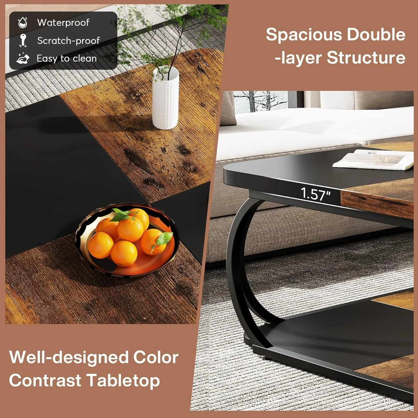 Little Tree Square Coffee Table With 2 Tiers