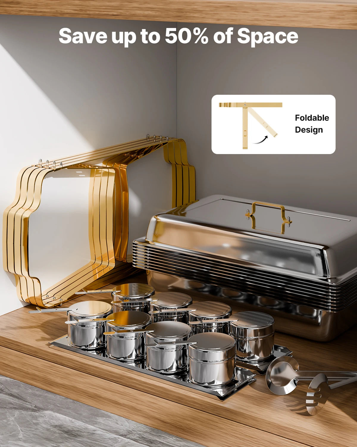 SucceBuy 8 Qt Chafing Dish Buffet Set Stainless Steel With 2 Full Size And 4 Half Size Pans For Weddings