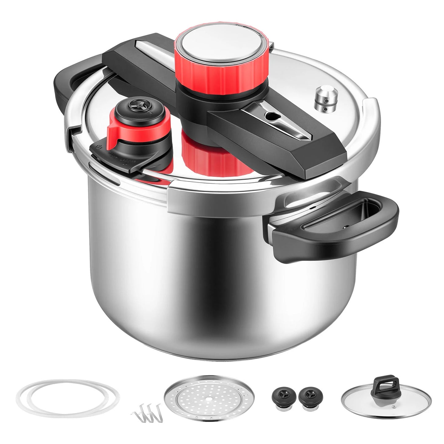 Pressure Cooker Stainless Steel With Steaming Rack Tempered Glass Lid