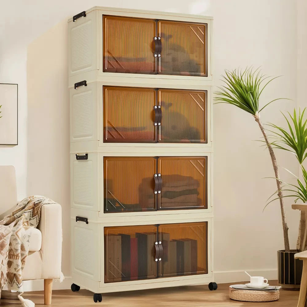 HiMISS 3/4/5-Tier Foldable Storage Cabinet With Lids And Wheels