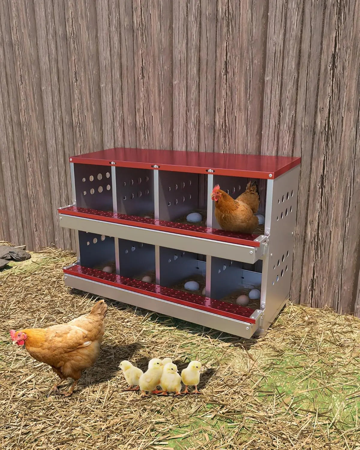 TWISTER.CK Metal Chicken Coop Nesting Box With Multi Compartment Rustproof Ventilated Roll Out Egg Collection For Hens