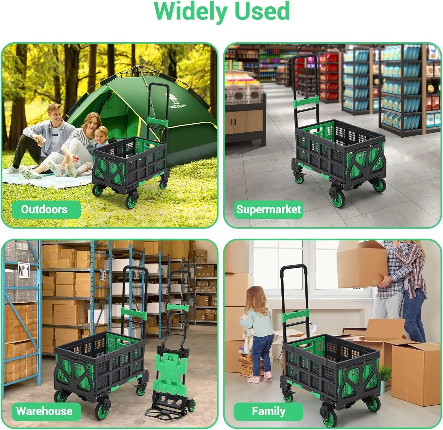Heavy Duty 2 In 1 Folding Hand Truck Dolly Cart With Foldable Basket 330 Lb Capacity 4 Wheels For Travel And Office