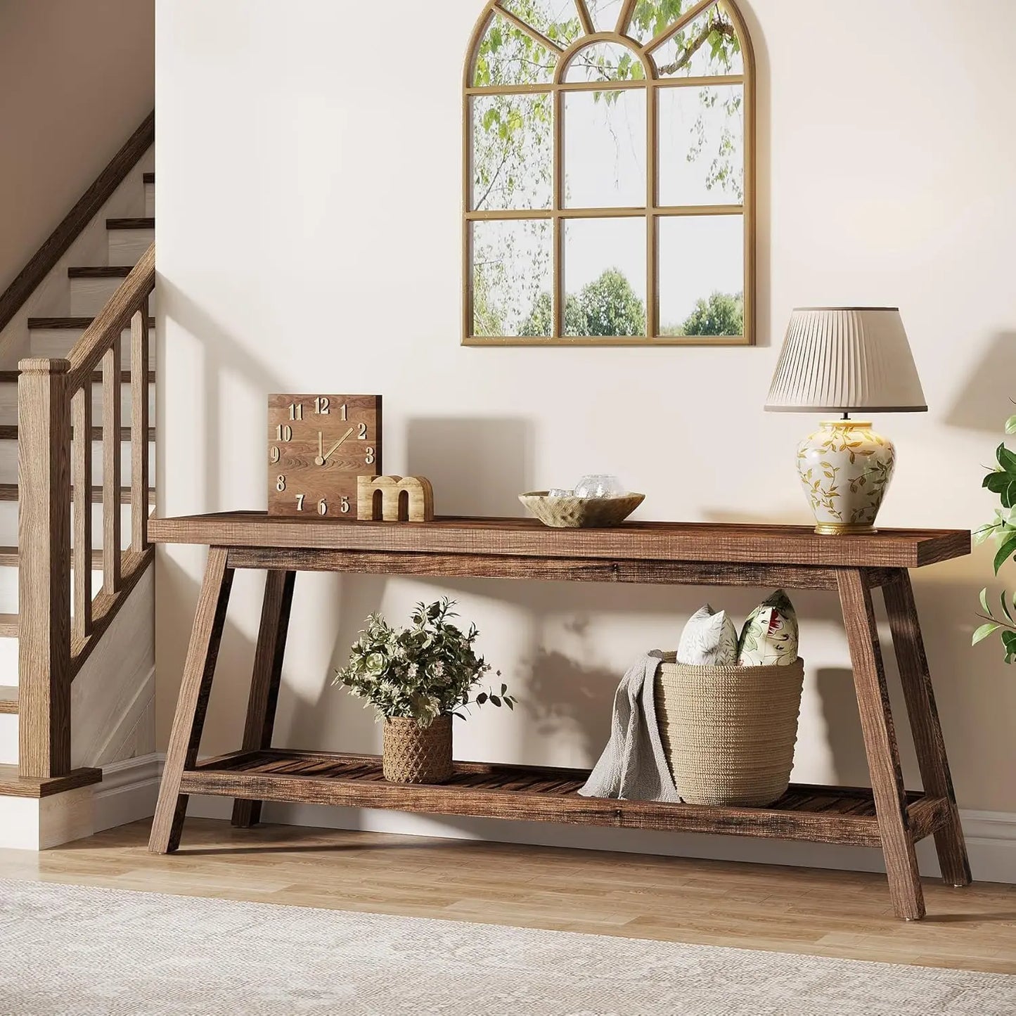 LITTLE TREE Farmhouse 2-Tier Console Table For Entryway