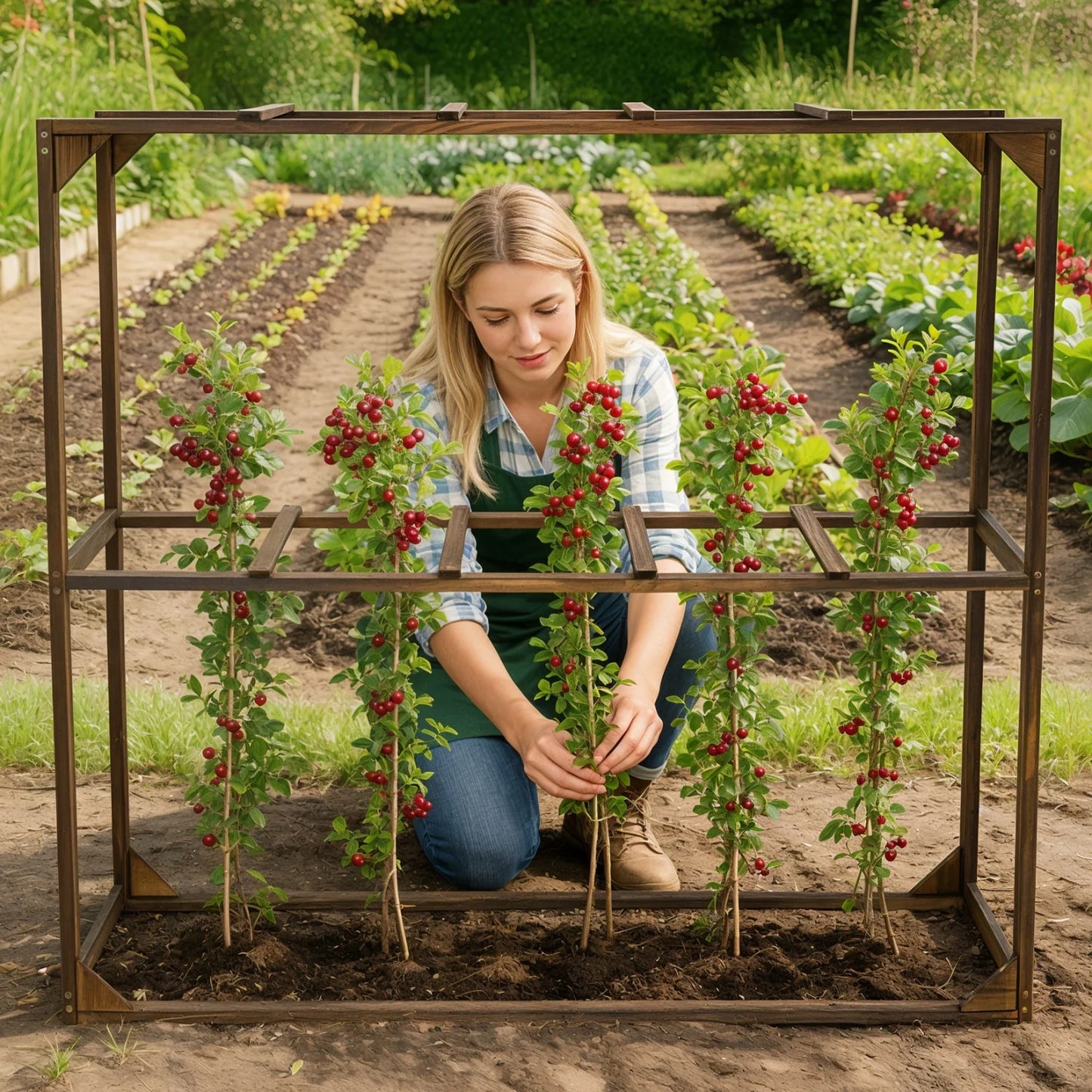 Wooden Garden Tomato Cranberry Support Trellis With 5 Slots Cage