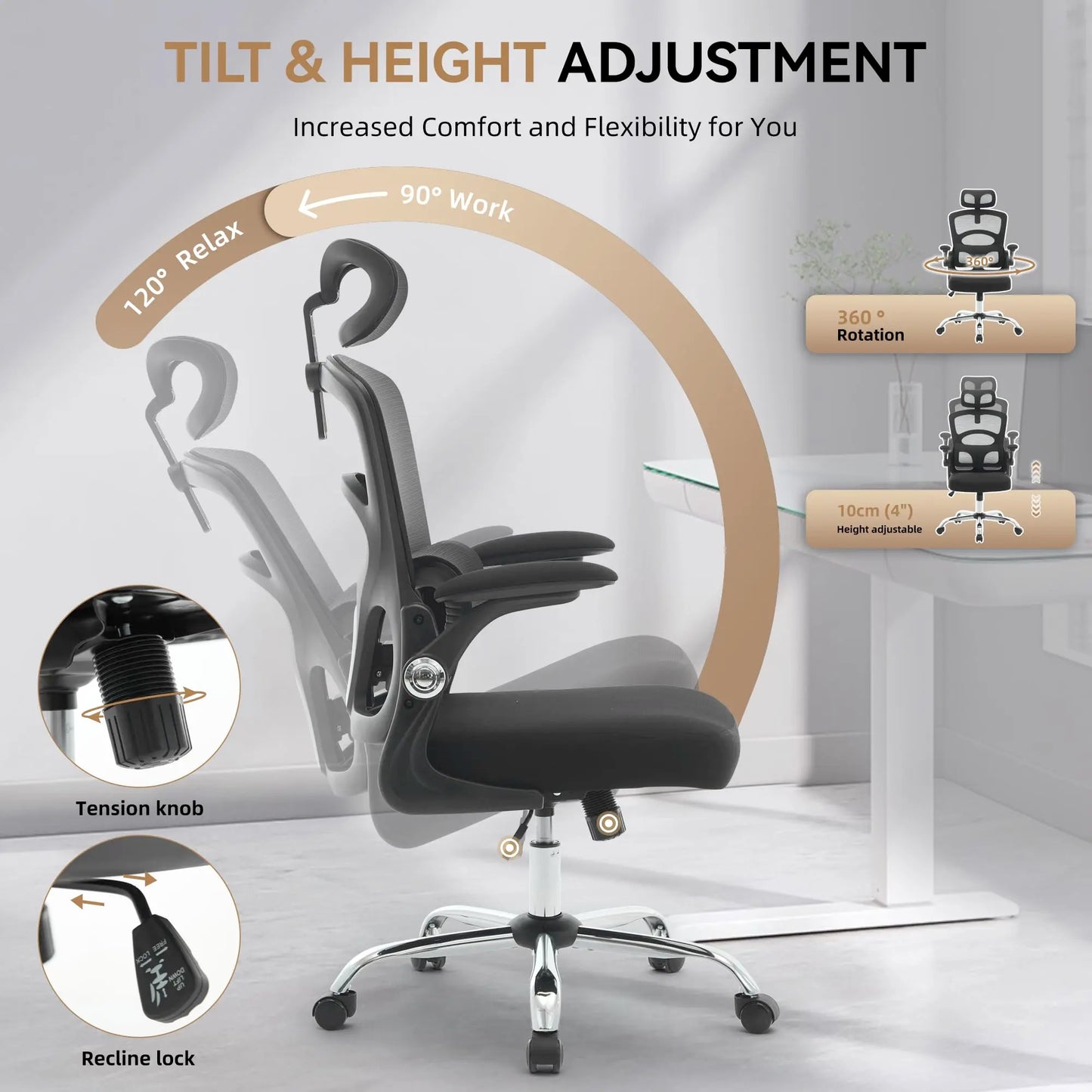HiMISSE Ergonomic High Back Mesh Chair With Adjustable Headrest