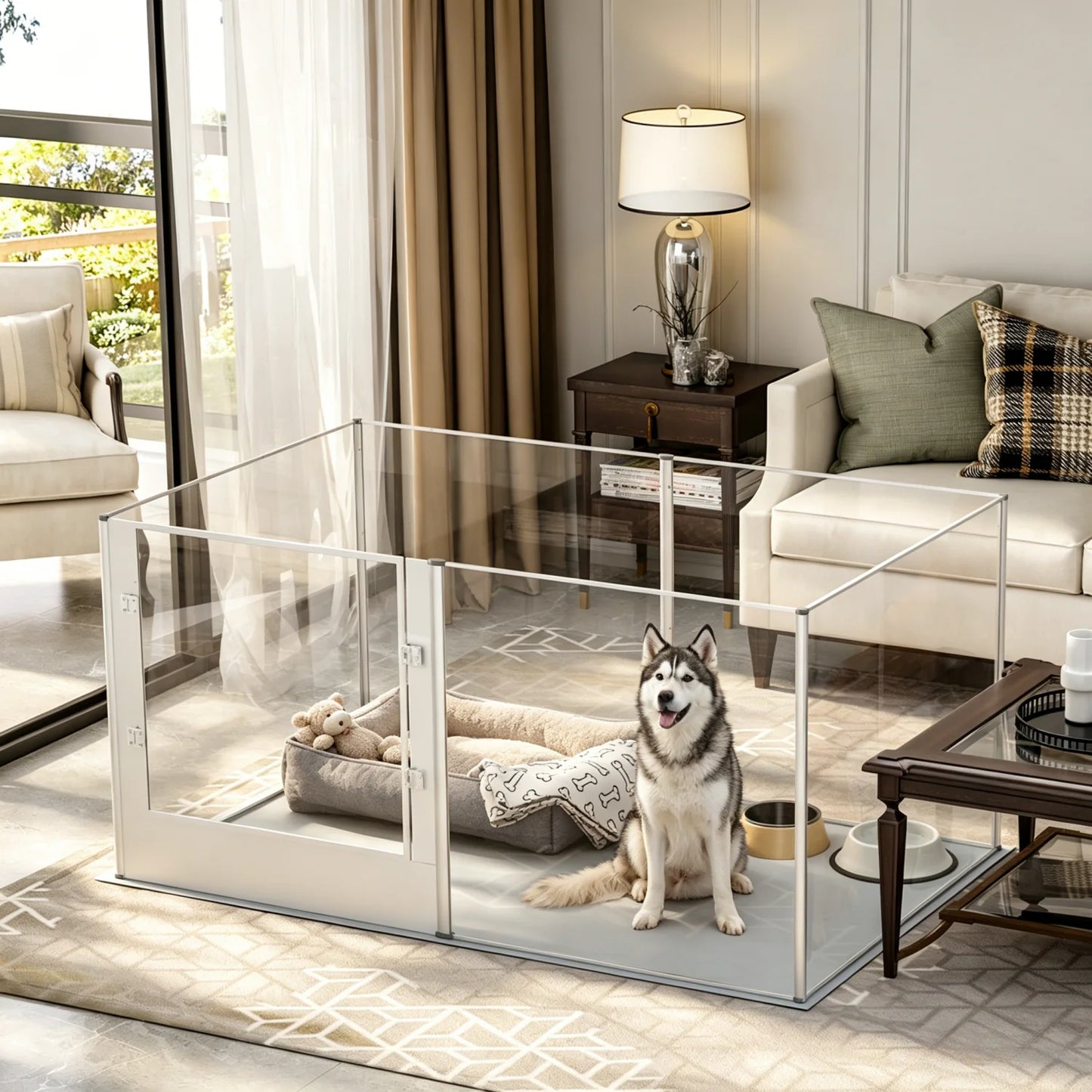 BINGOPAW Large Acrylic Dog Playpen Fence 6 Panel With Waterproof Mat