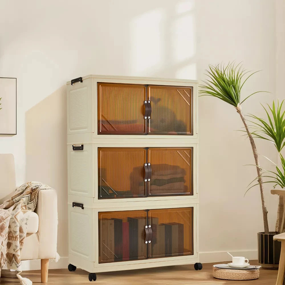 HiMISS 3/4/5-Tier Foldable Storage Cabinet With Lids And Wheels