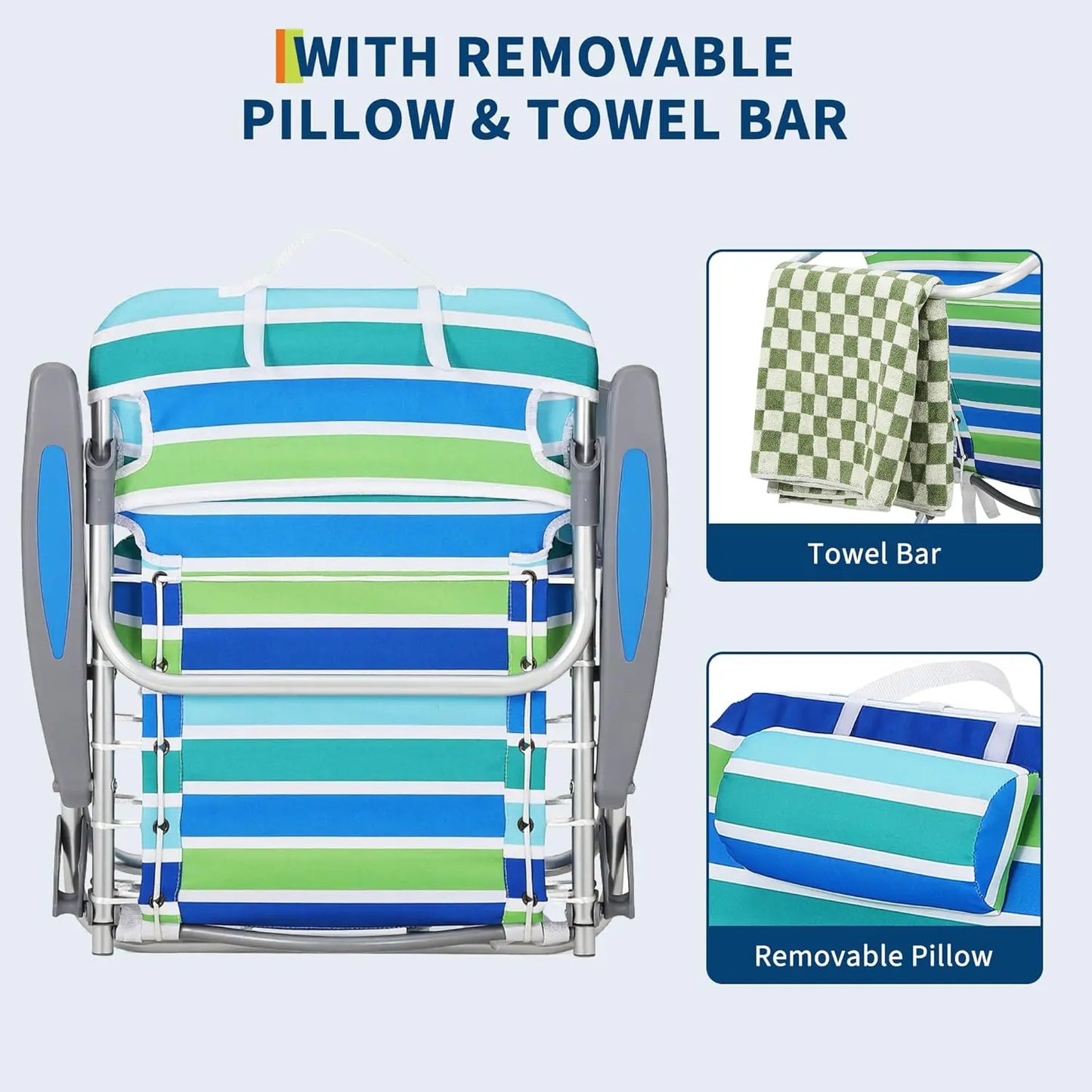 TWISTER.CK Backpack Beach Chair With 5 Reclining Positions Lay Flat Cup Holder Phone Pocket For Adults 300Lbs