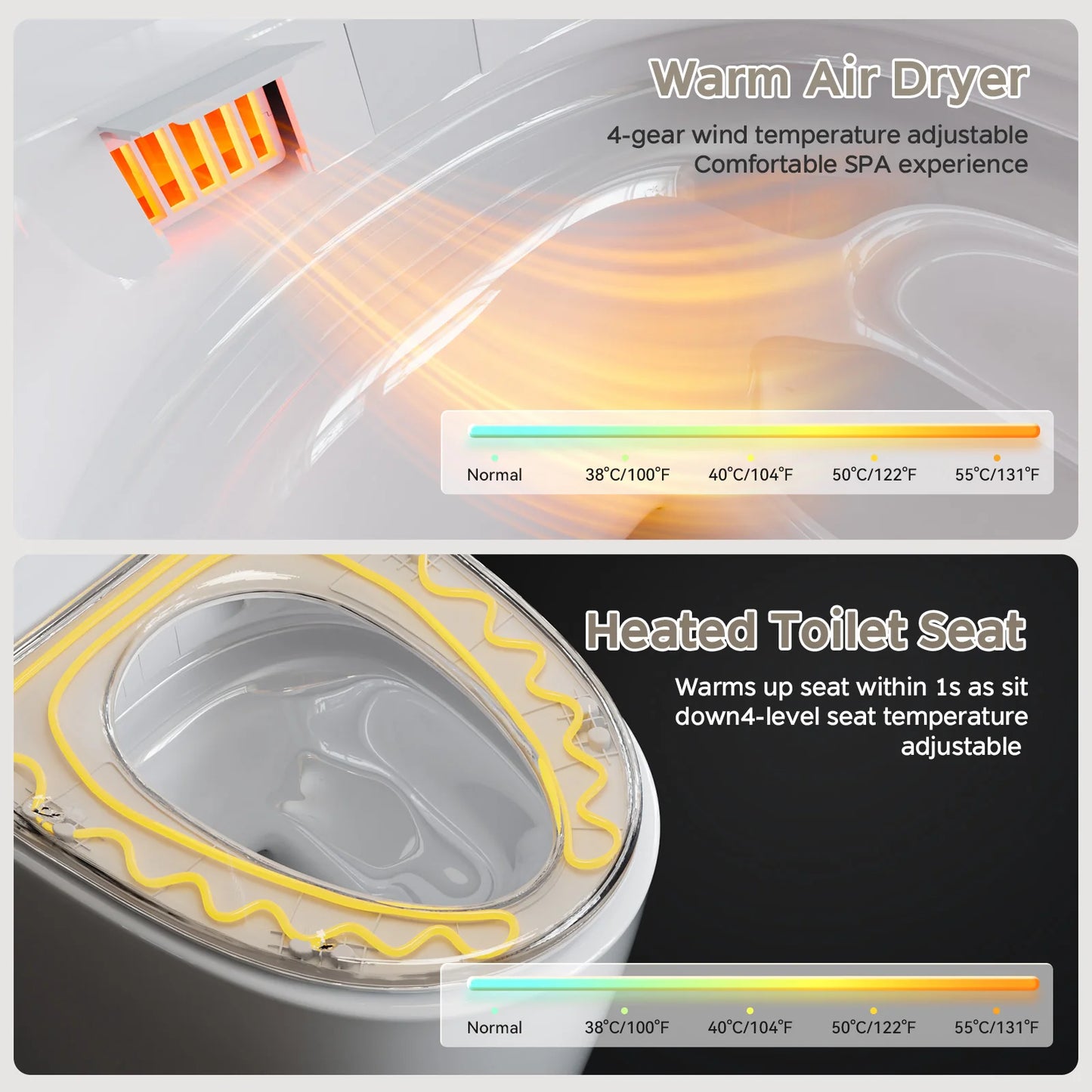 Elongated Smart Toilet Bidet With Voice Control Warm Water Dryer