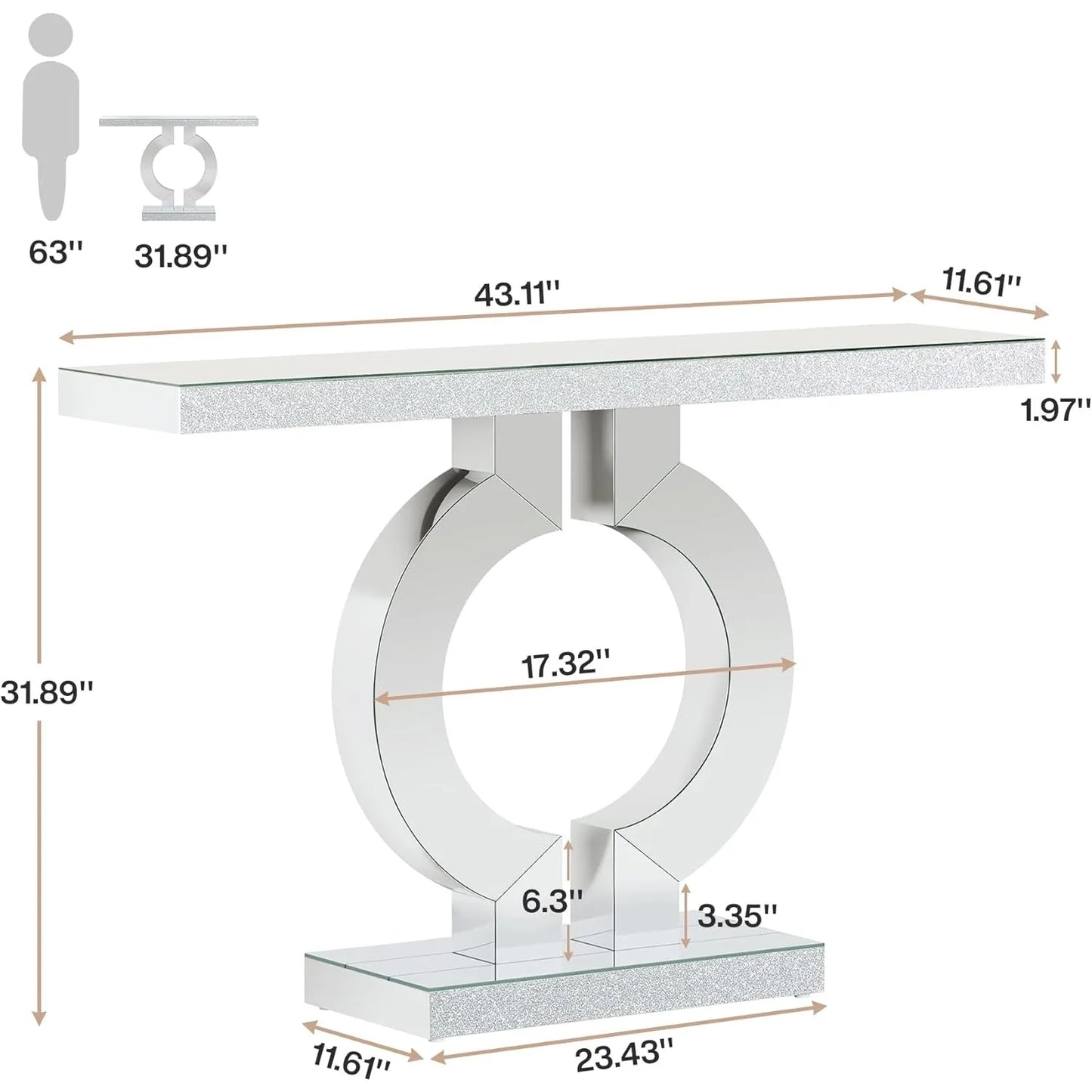 Little Tree Mirrored Console Table With O-Shaped Base