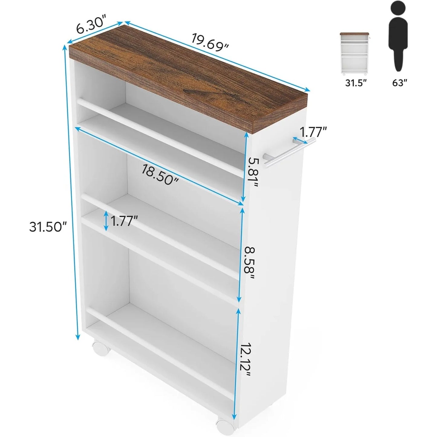 Rolling Narrow Kitchen Cart on Wheels 4 Tier Slim Utility Cart