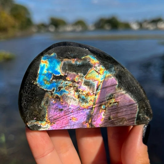 Purple Flash Labradorite Crystal Freeform Stone With Stand For Home Decor Enthusiasts Gift Christmas