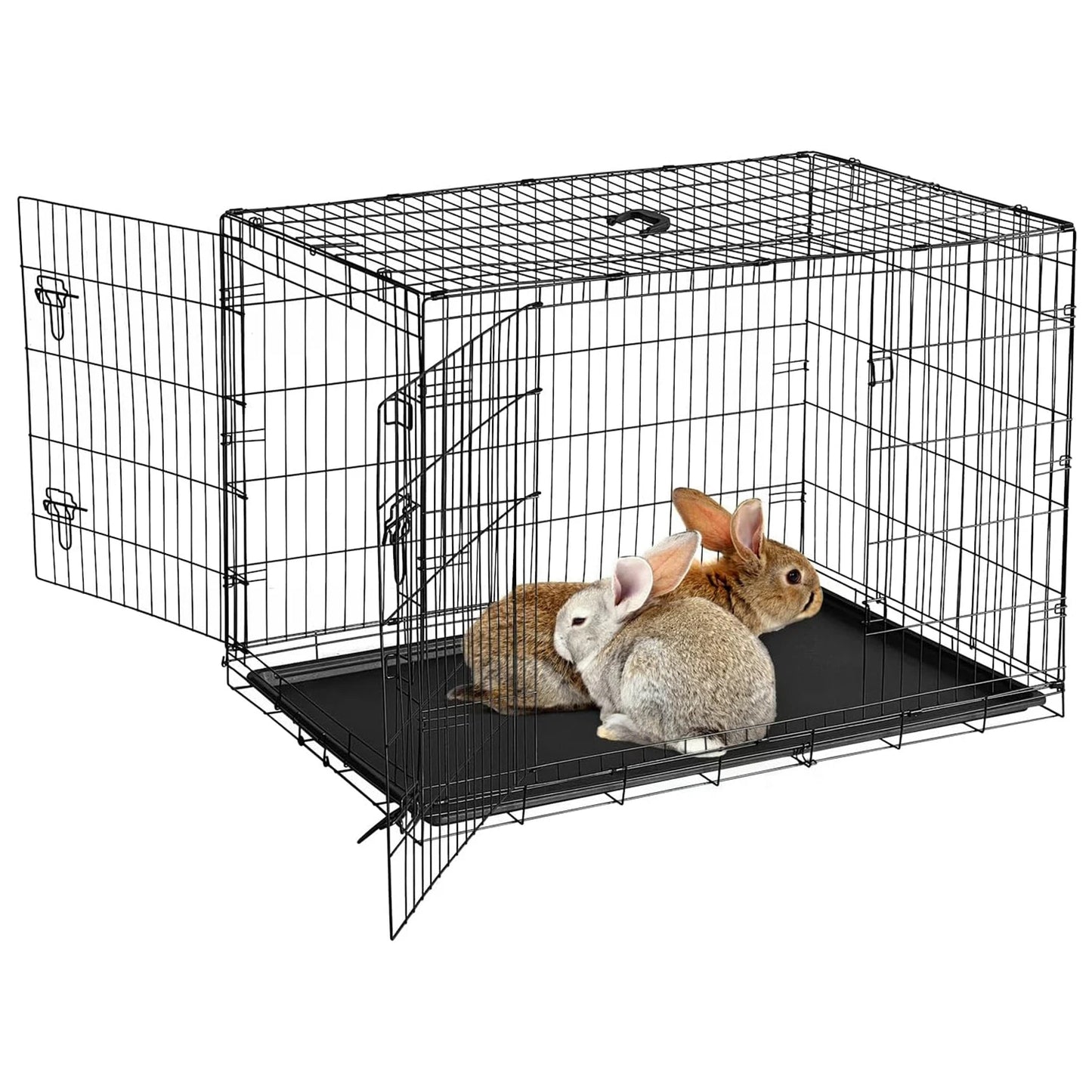 HiMISSCN Rabbit Cage Portable Folding 24 To 48 Inch With Slide Out Tray 2 Door For Bunnies