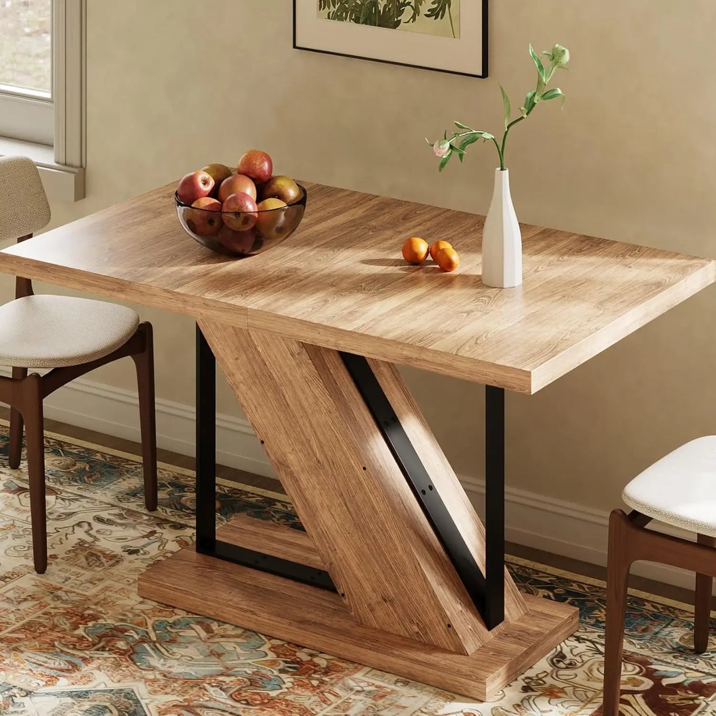 Farmhouse Dining Table With Z Shaped Pedestal Modern Wood