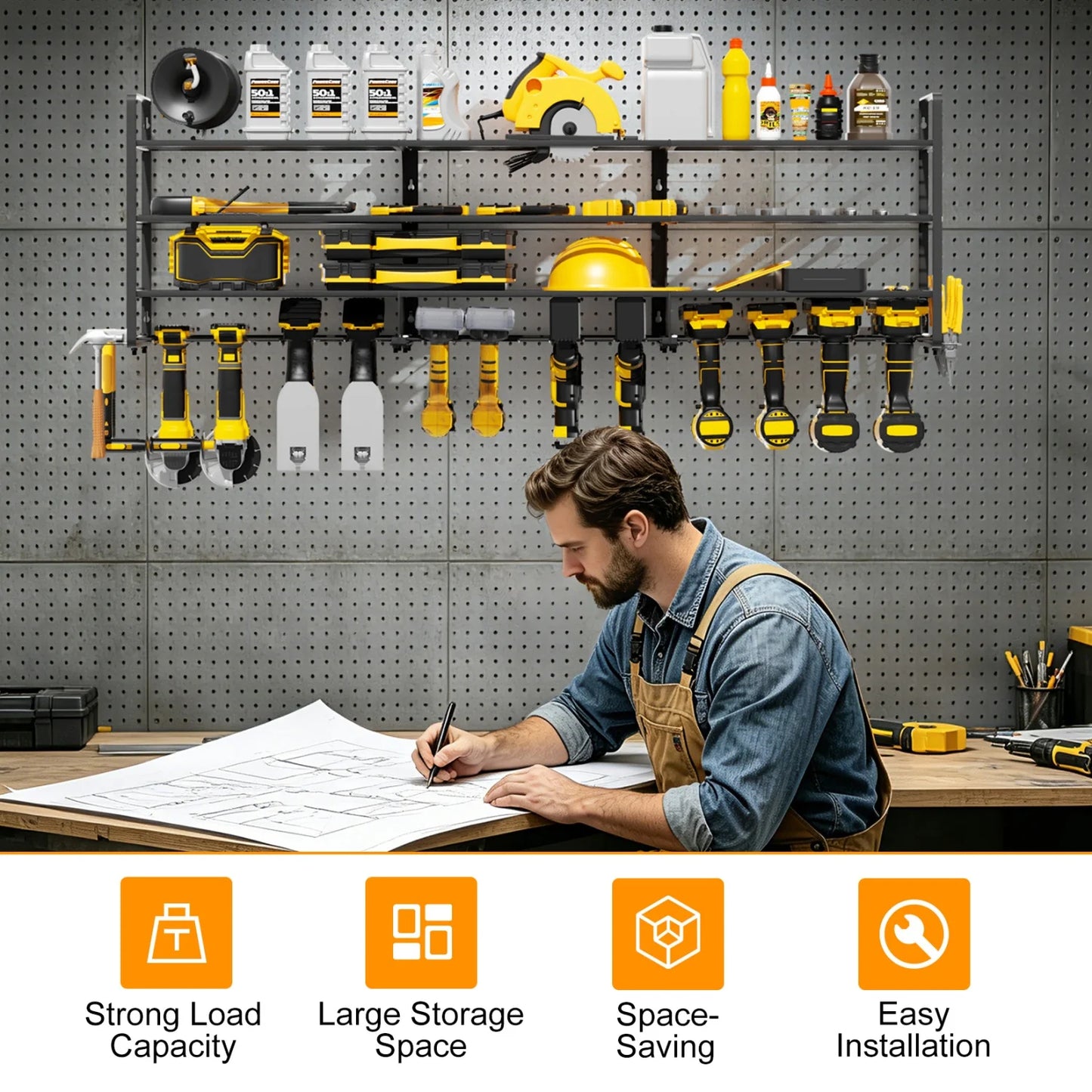 Sturdy Wall Mounted Power Tool Rack Holds 12 Drills