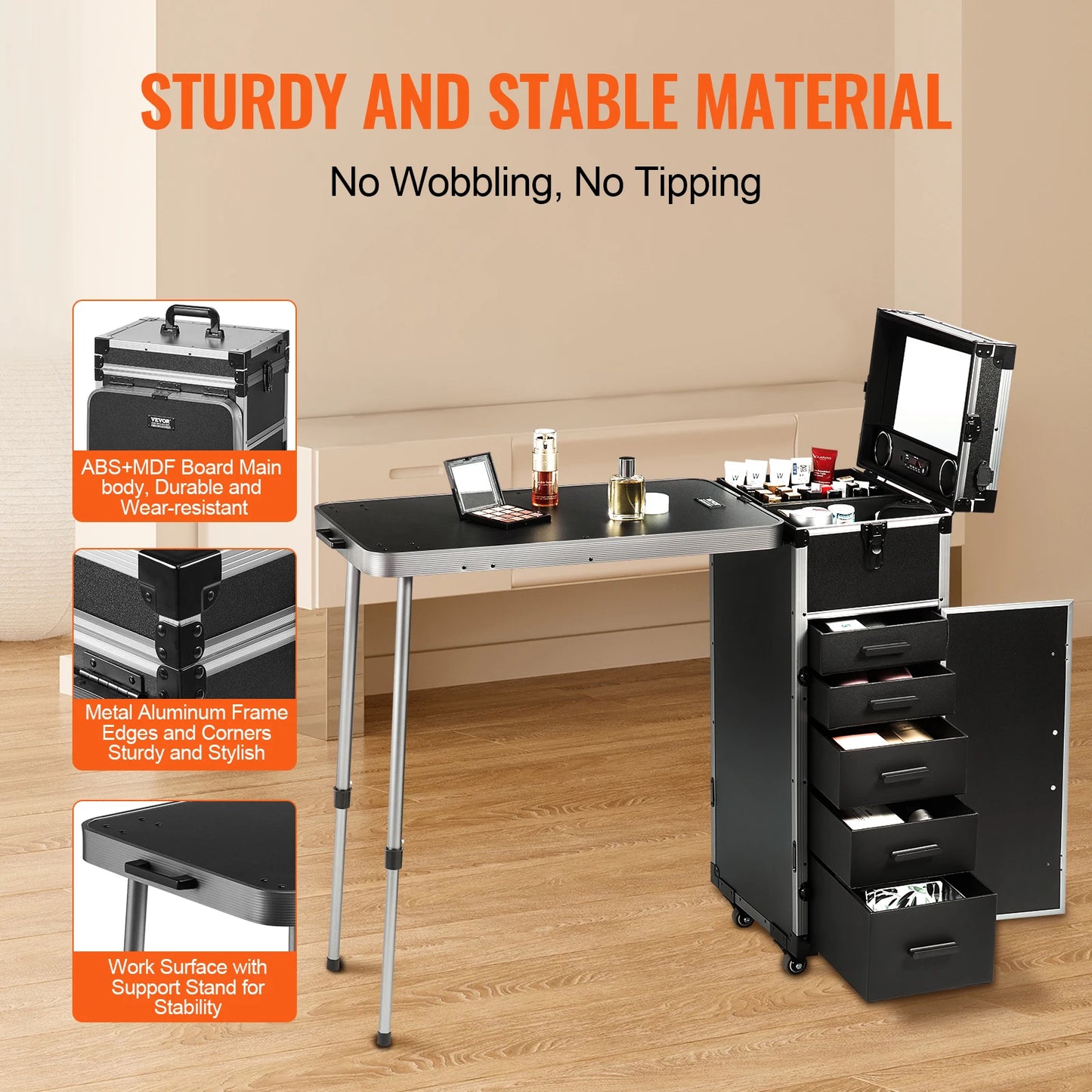 SucceBuy Professional Makeup Train Case With Aluminum Frame And Legs