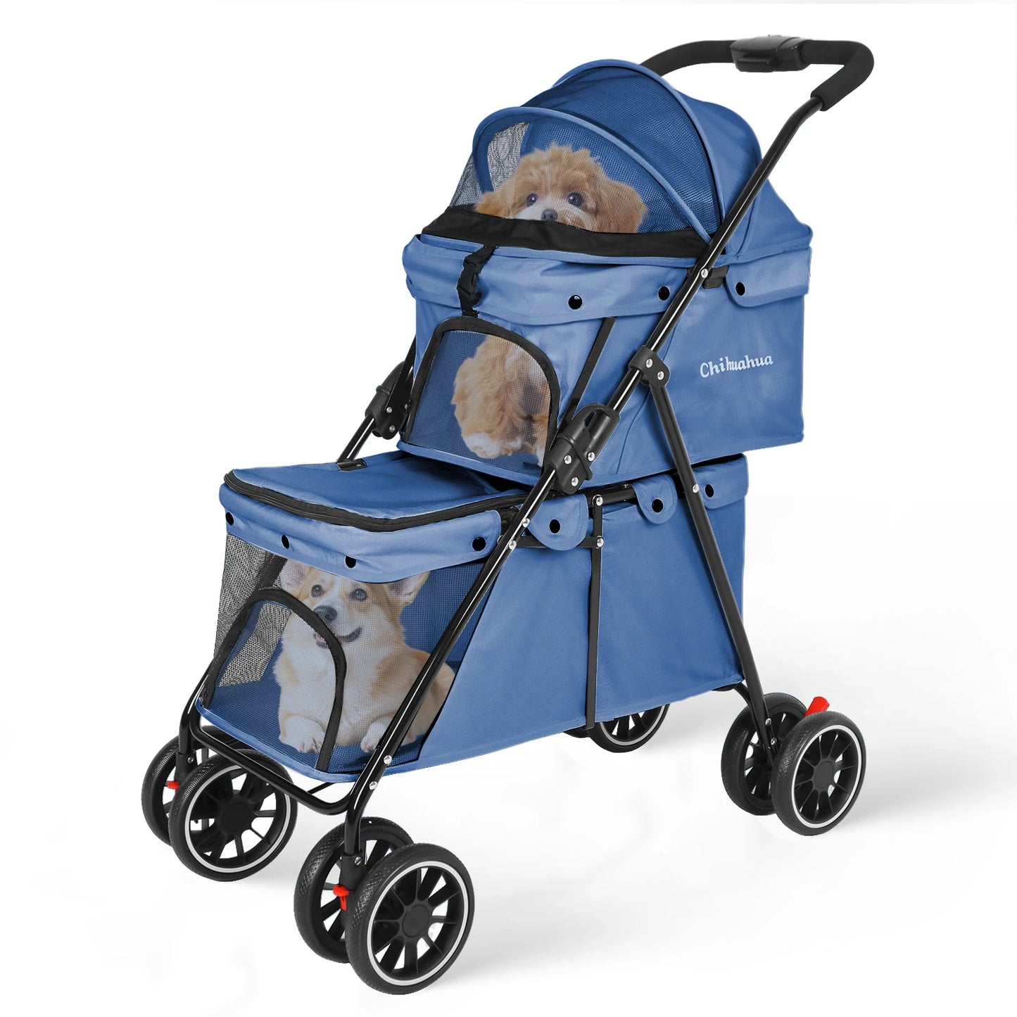CHIHUAHUA Folding Double Pet Stroller With Detachable Carrier Bags