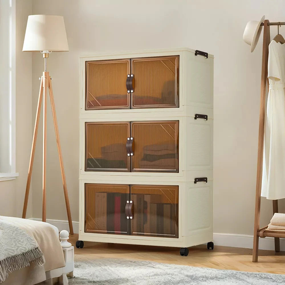 HiMISS 3/4/5-Tier Foldable Storage Cabinet With Lids And Wheels