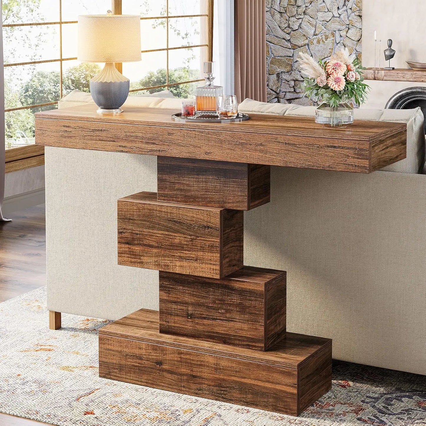 LITTLE TREE Farmhouse Narrow Wood Console Table for Living Room
