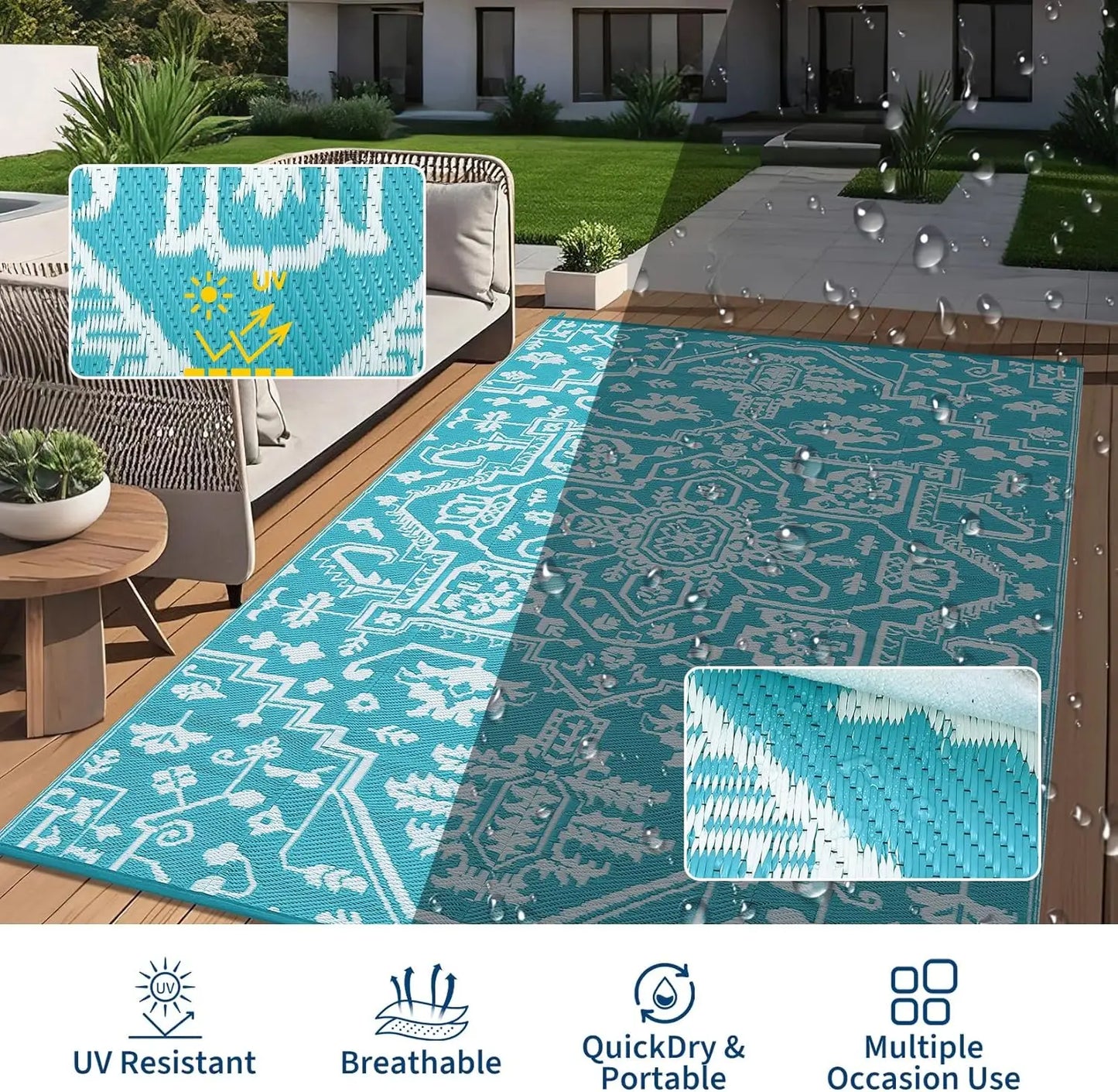 TWISTER.CK Waterproof Outdoor Area Rug Stain Resistant