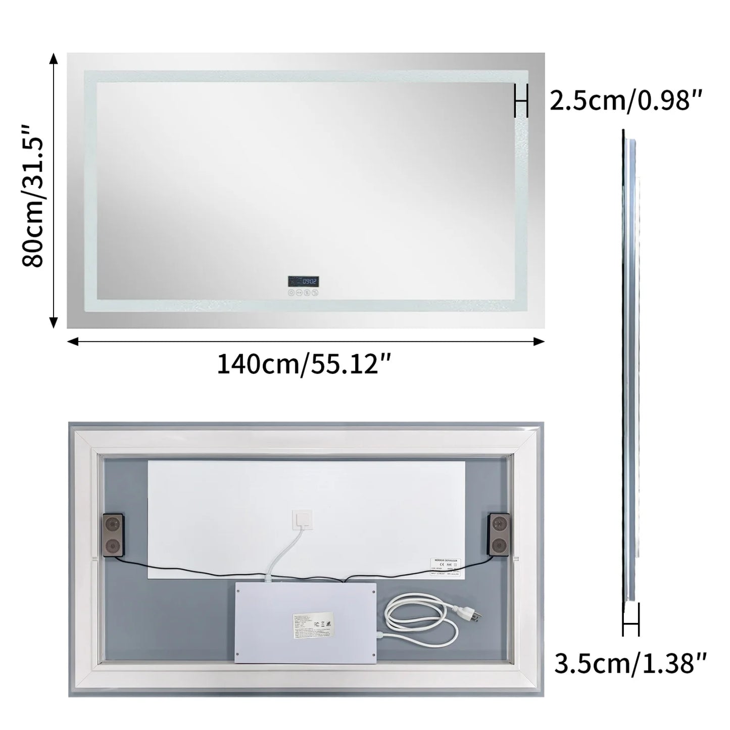 Bluetooth LED Bathroom Mirror With Dual Speaker Digital Display Antifog