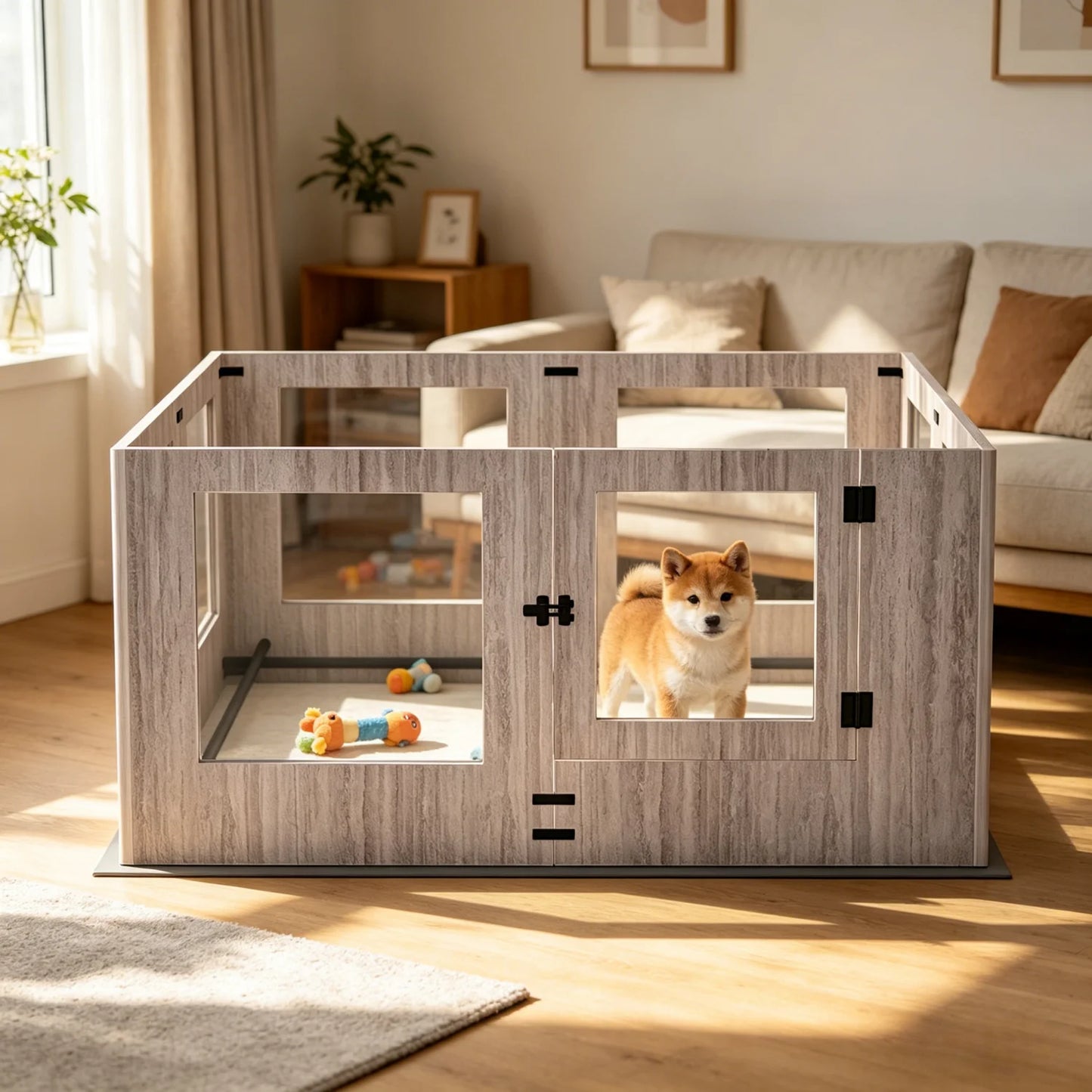 BINGOPAW 8 Panels Tempered Glass Dog Playpen For Indoor Pets