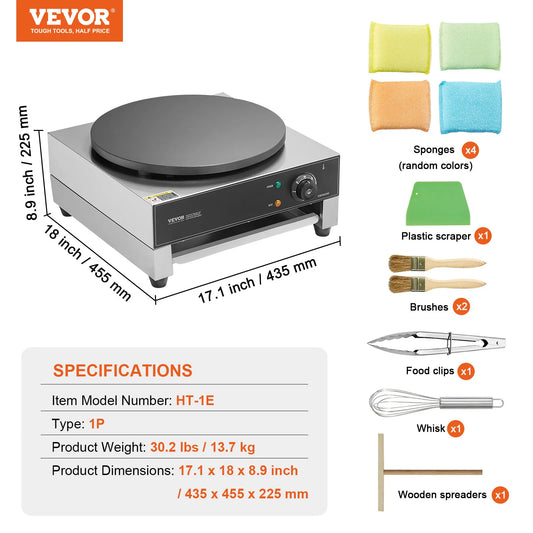 SucceBuy 16 Inch Electric Crepe Maker Commercial Nonstick Flat Plate Griddle For Restaurants