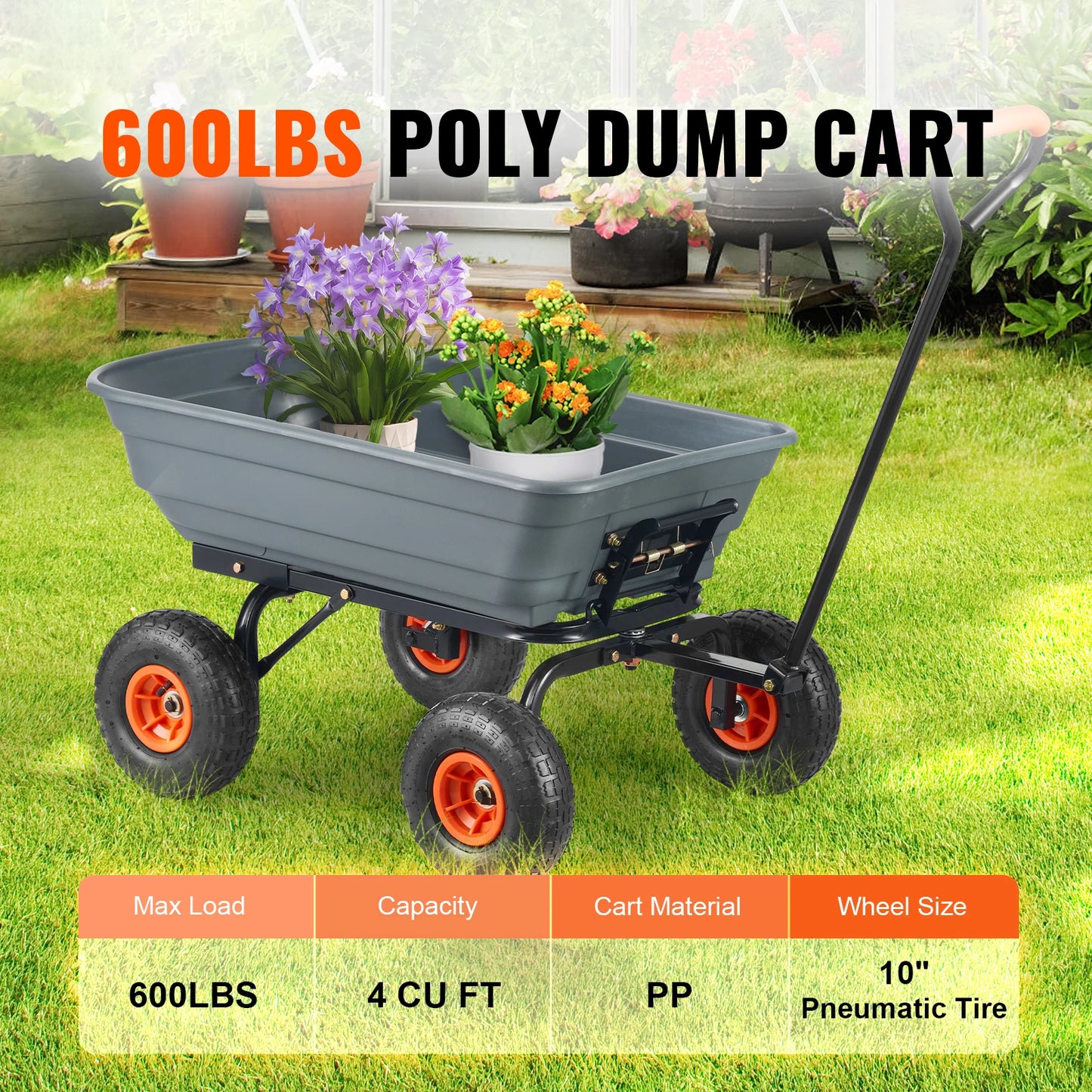 SucceBuy Dump Cart Heavy Duty Garden Wagon With 2-in-1 Handle