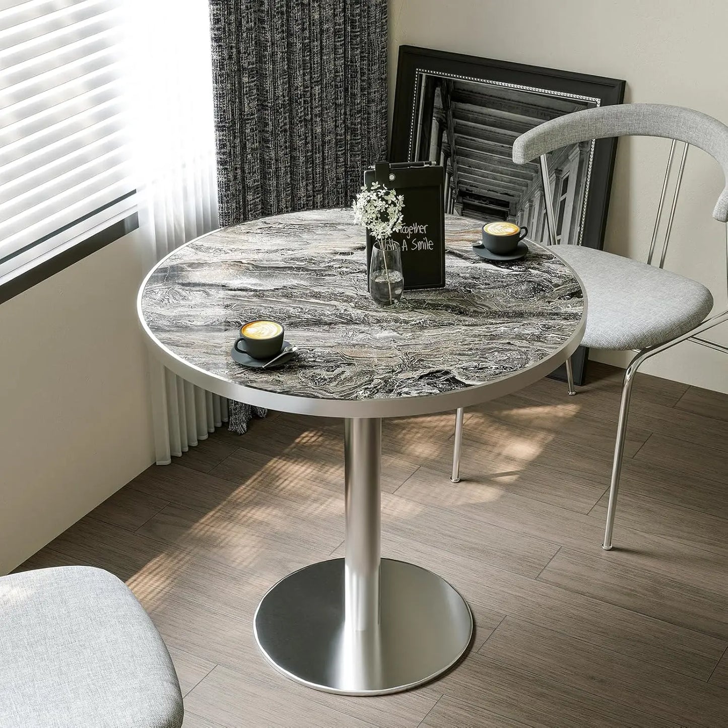 Modern Tulip Kitchen Table With Sintered Stone Top Golden Edge