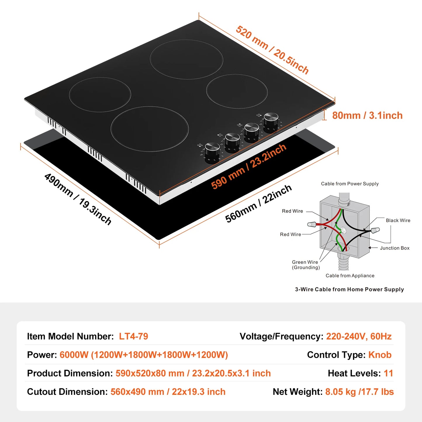 SucceBuy Built In Electric Cooktop Ceramic Glass Top With Knob Control 11 Power Levels For Home Cooks